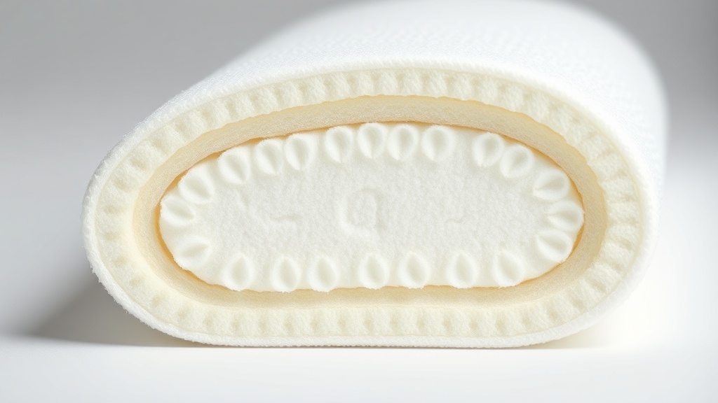 볼스터 내부의 폼과 솜 충전재 레이어 구조를 보여주는 단면도