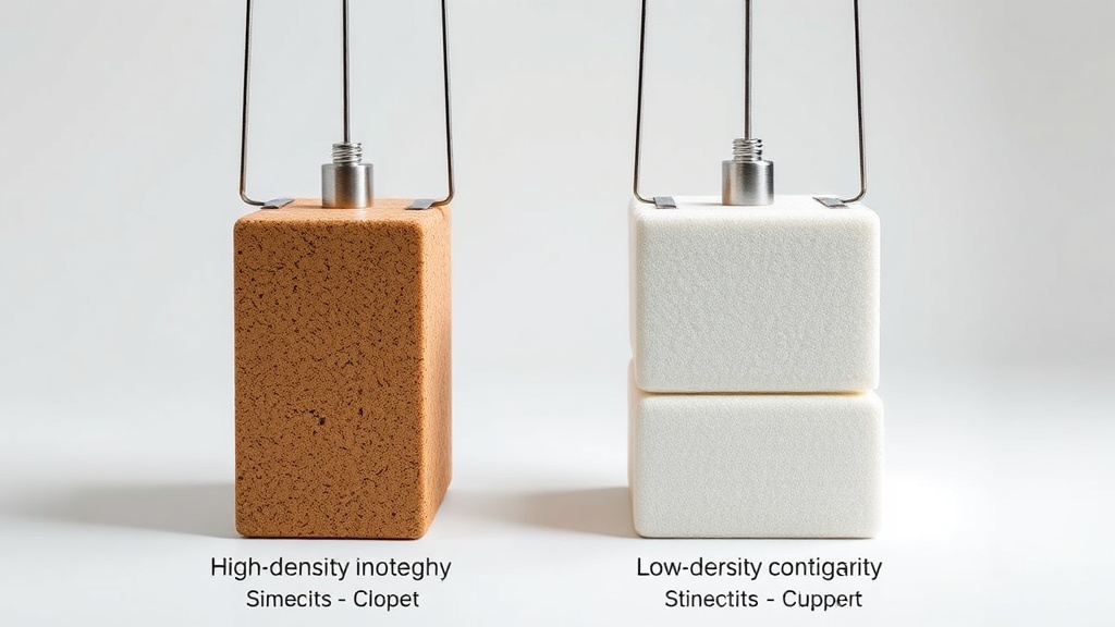 고밀도 코르크 블록과 저밀도 폼 블록의 하중 지지력을 비교하는 실험적 이미지